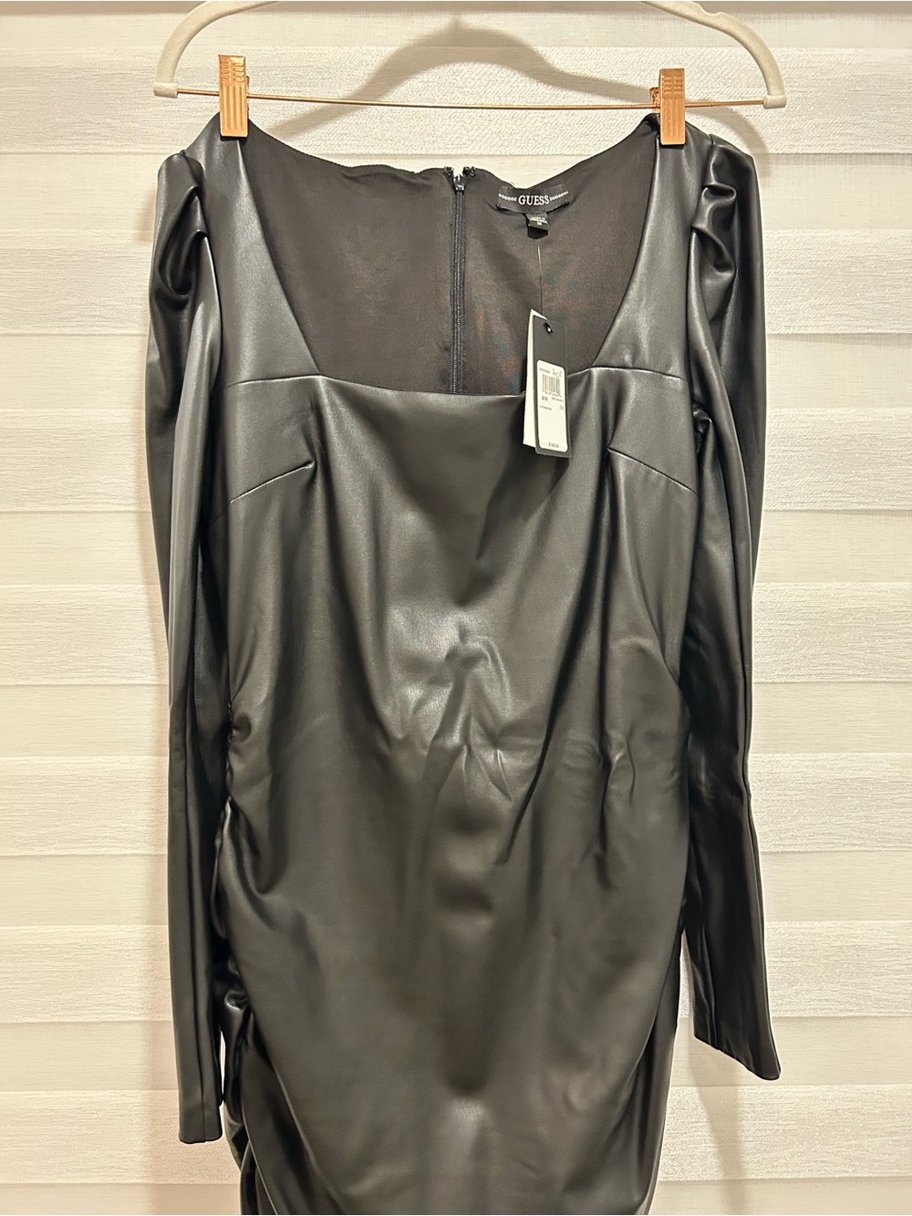 Guess Black Faux Leather Long Sleeve Bodycon Dress